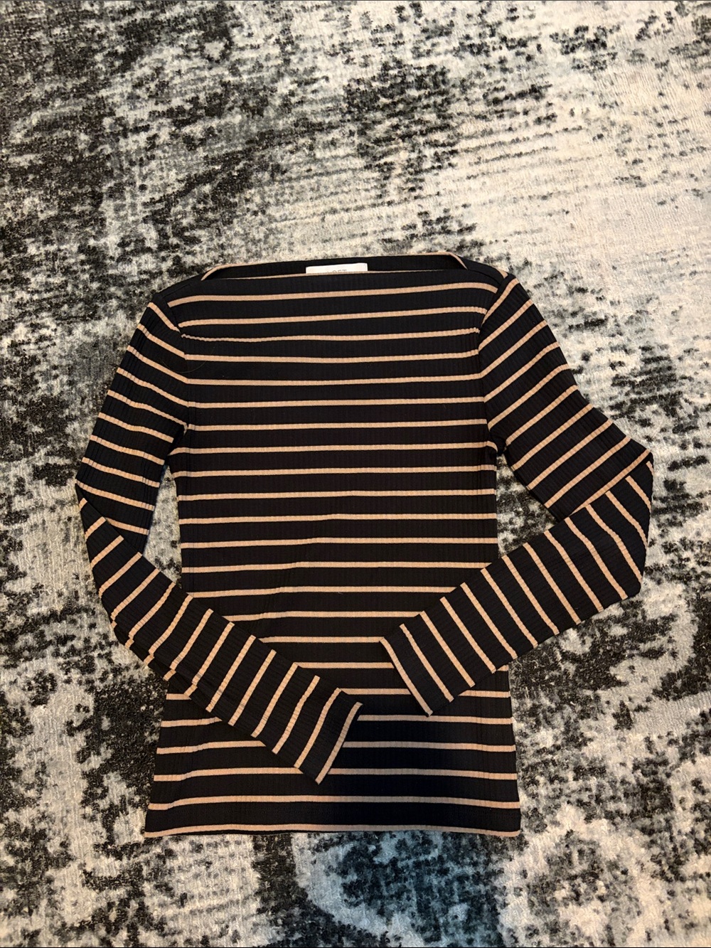 Loft Brown and Tan Striped Long Sleeve Ribbed Top